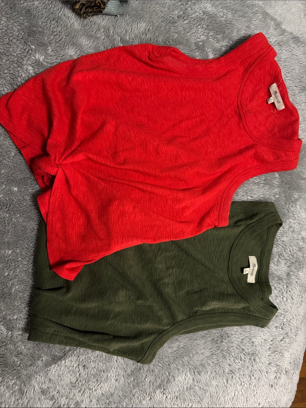 Madewell Red and Olive Green Sleeveless Knot-Front Tanks